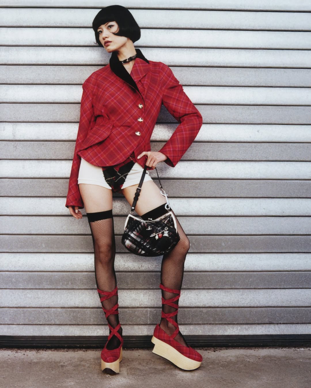 비비안 웨스트우드 붉은색 타탄 체크 셋업